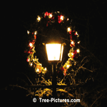 Christmas Picture: Wreath Decorated Antique Street Lantern | Christmas Trees @ Tree-Pictures.com