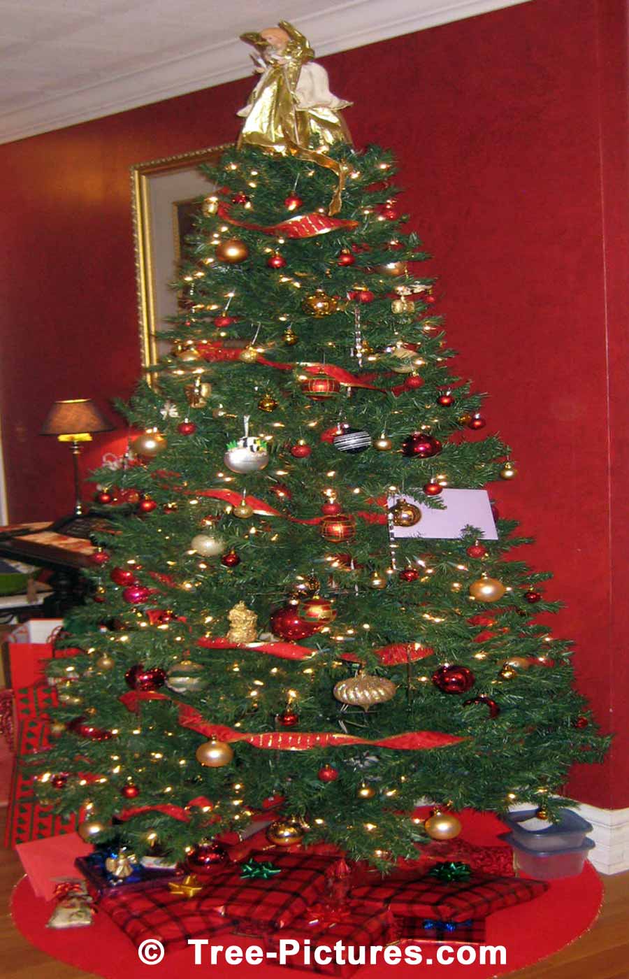 Christmas Tree Decorated in Red and Gold | Xmas Trees at Tree-Pictures.com